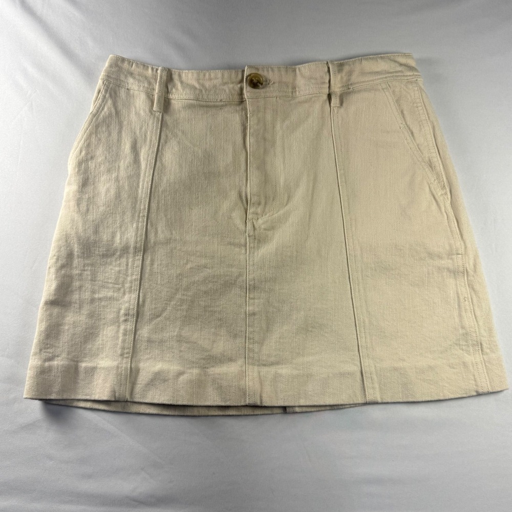 Madewell‎ Denim Mini Skirt Cream Off-White A-Line Size 8 Cotton Blend Stretch